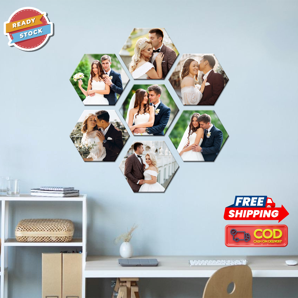 Jual CETAK FOTO UK HEXAGONAL MEDIA PAPAN MDF Paket Hemat 7pcs