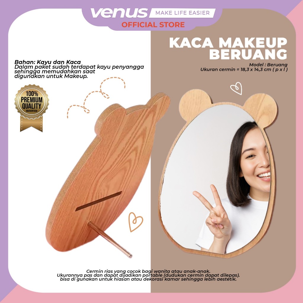 Jual Venusjkt Cermin Kaca Rias Aesthetic Kayu Mini Standing Model