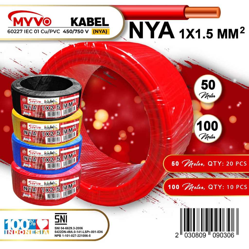 Jual Myvo Kabel NYA 15MM 45 Meter 50 Yard Full Standar SNI Shopee