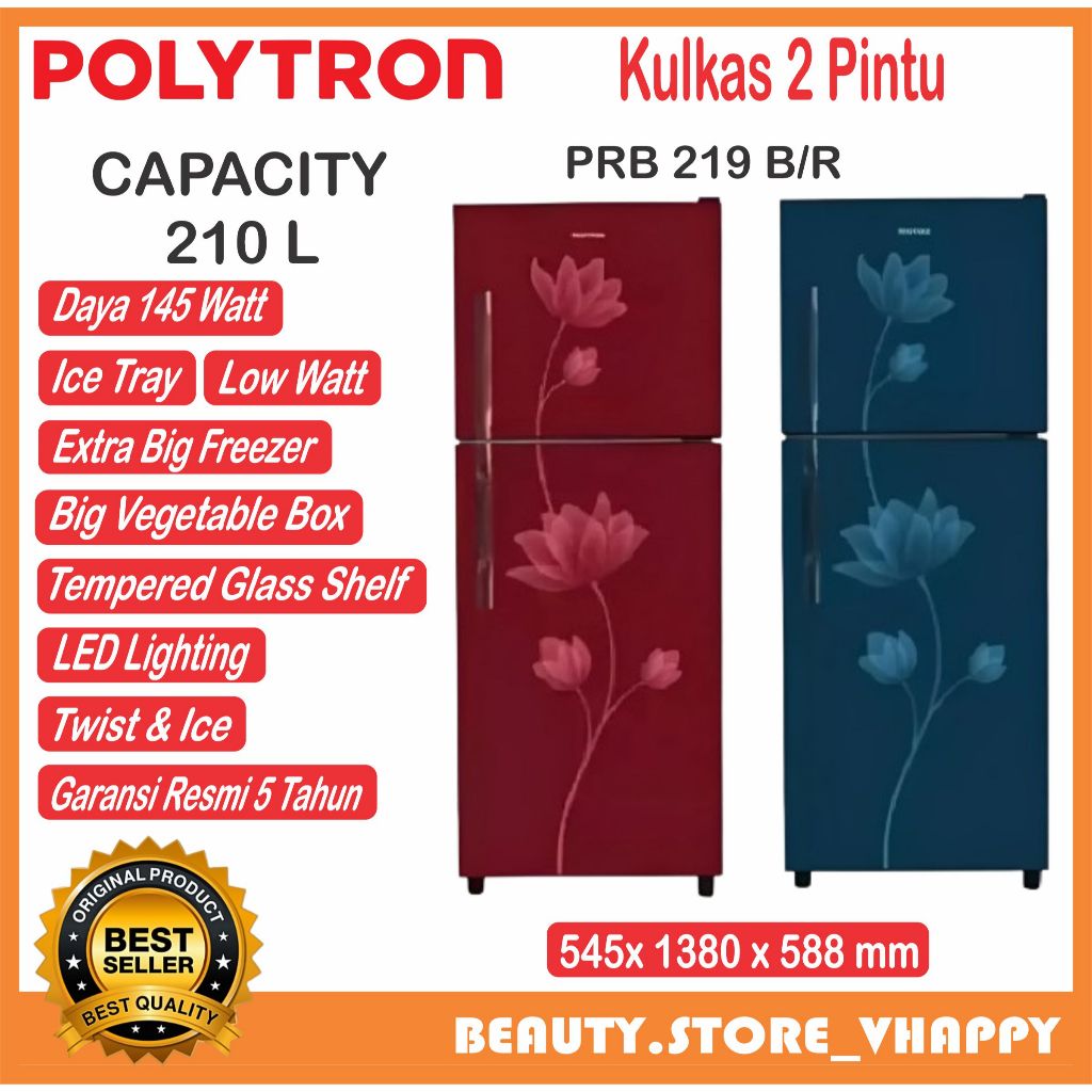 Jual Kulkas 2 Pintu Polytron 210 Liter PRB 219 Garansi Resmi Khusus