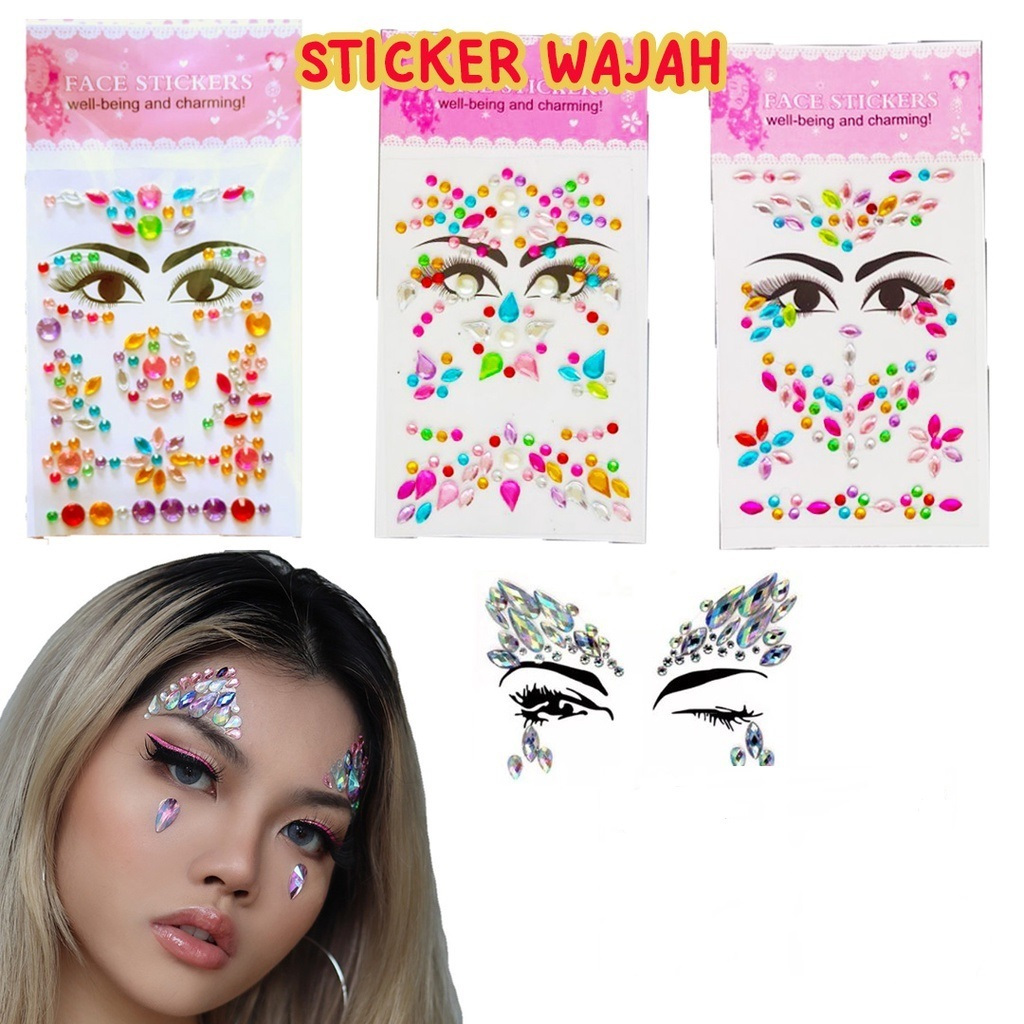 Jual Stiker Wajah Permata Kristal Sticker Hias Wajah Karnaval Shopee