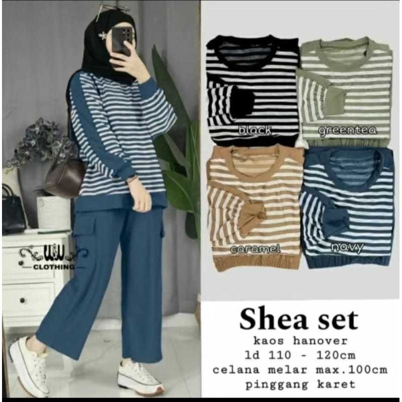 Jual Shea Set Salur Kombinasi Celana Cargo Crinkle Airflow One Set