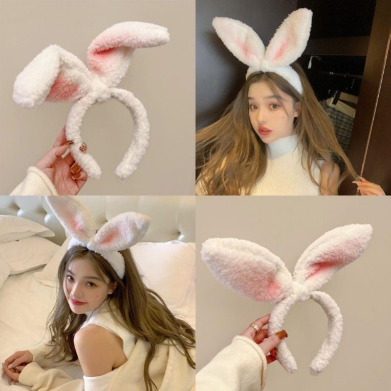 Jual BANDO TELINGA KELINCI PANJANG BULU PUTIH COSPLAY WHITE RABBIT