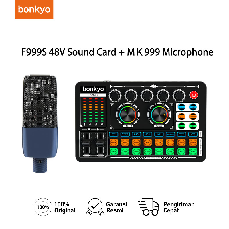 Jual Bonkyo F999S Soundcard Combination MK999 48V Metal Microphone XLR