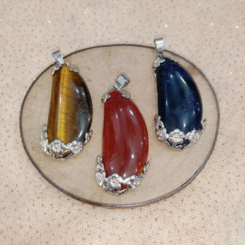 Jual Liontin Batu Alam Buah Tiger Eye Carnelian Pasir Mas Biru