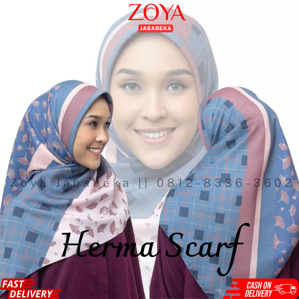 Jual Zoya Herma Scarf Kerudung Hijab Jilbab Motif Segi Empat Bahan