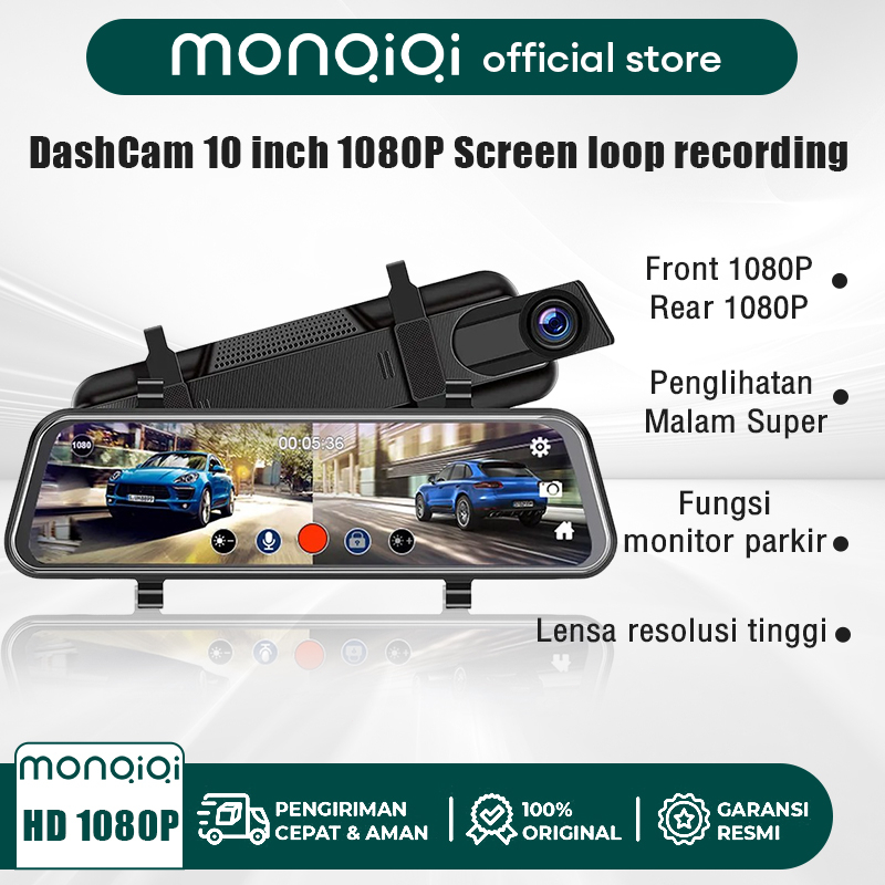 Jual Monqiqi 10 Inci Layar Mobil Dash Cam Belakang Cermin Fhd1080p