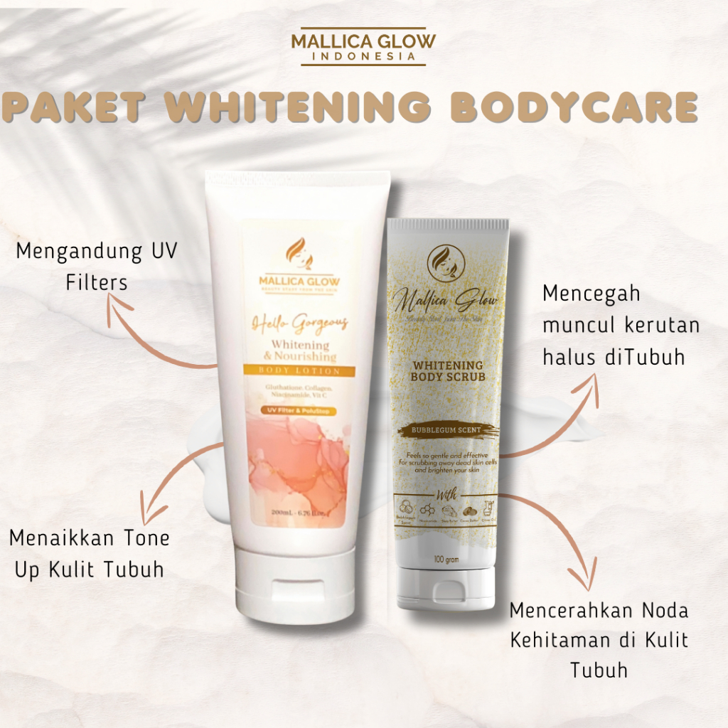 Jual MALLICA GLOW PAKET BODY CARE LOTION DAN SCRUB 2in1 Paket Pemutih