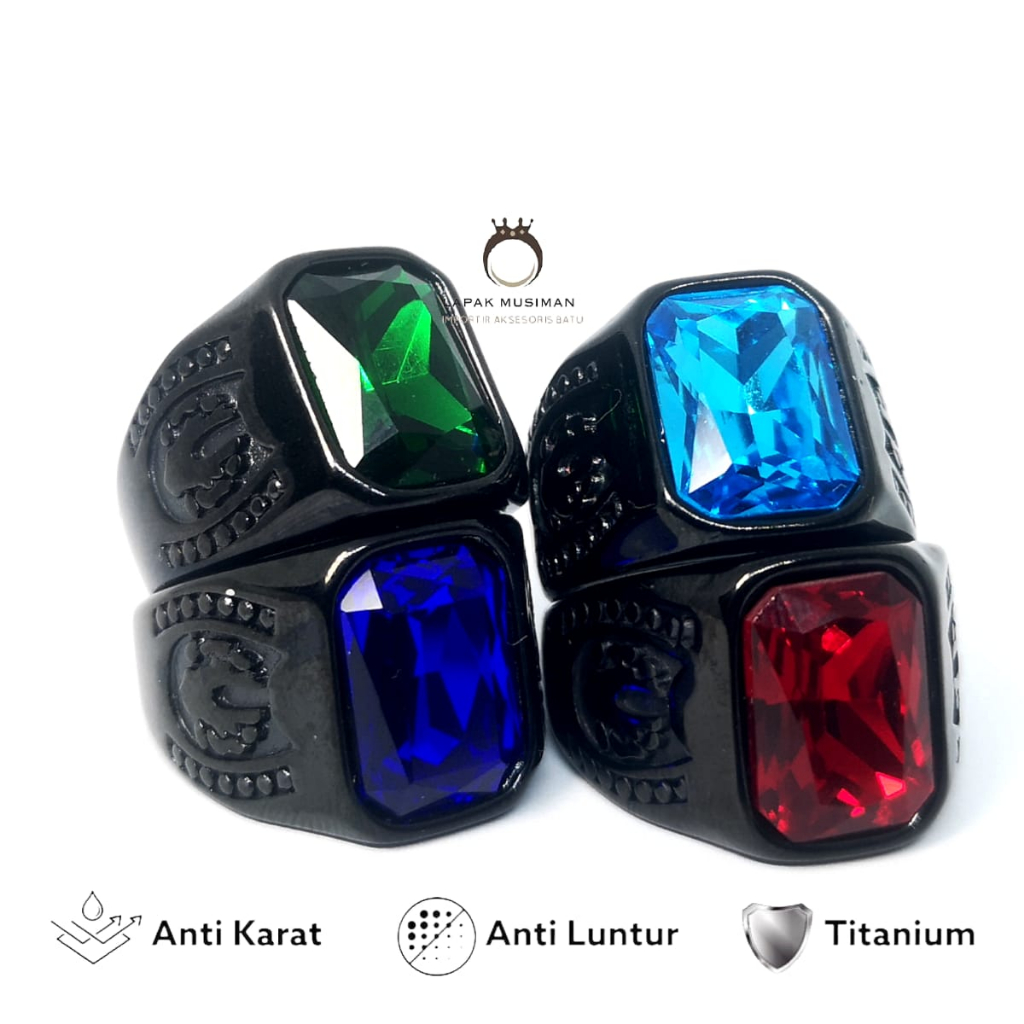 Jual Cincin Titanium Hitam Batu Permata Pria Cowok Keren Aesthetic Anti