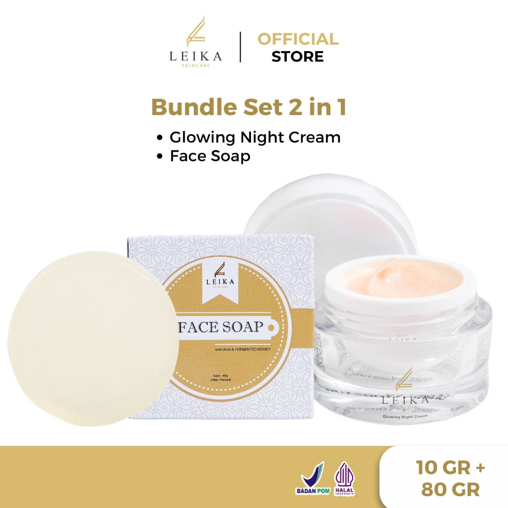 Jual Leika Skincare Paket In Glowing Night Cream Face Soap Resmi