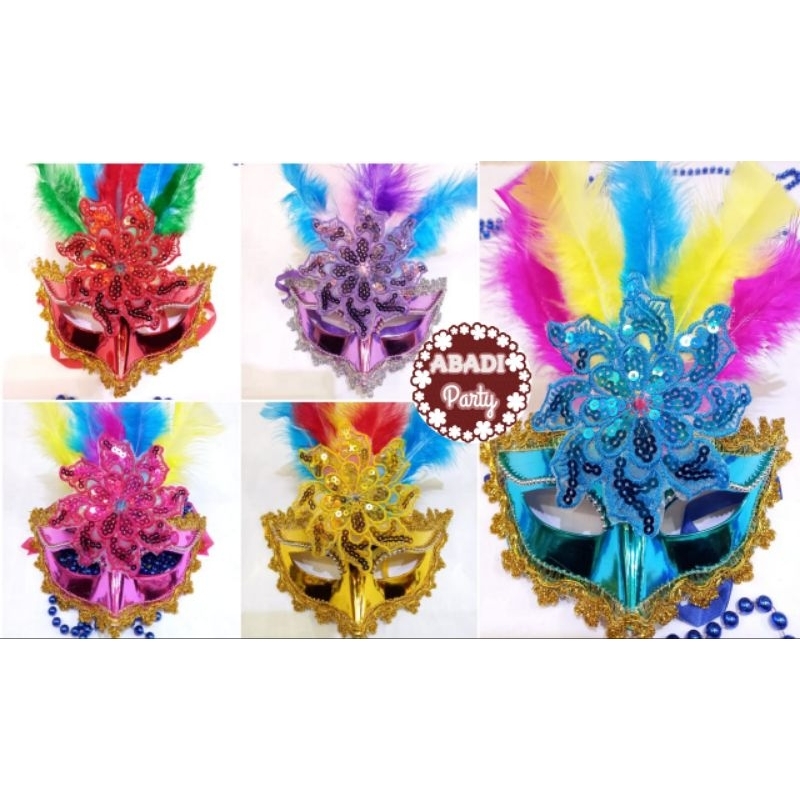 Jual Topeng Bulu Bunga Rainbow Topeng Pesta Party Mask Aksesoris