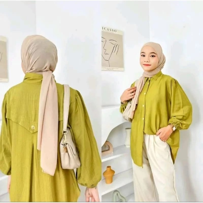 Jual Kemeja Wanita Bahan Polo Linen Laura Blouse Atasan Wanita Full