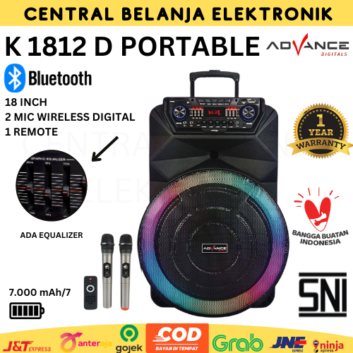 Jual ADVANCE SPEAKER AKTIF PORTABLE BLUETHOOTH 18 INCH K1812D BONUS