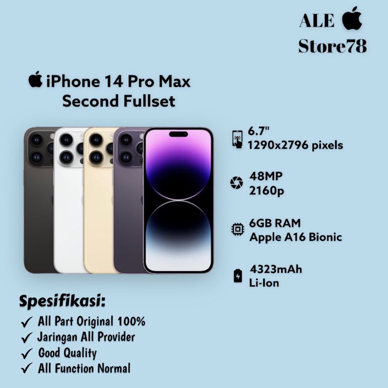 Jual IPhone 14 Pro Max 128GB 256GB 512GB 1TB Seken Fullset Mulus Like