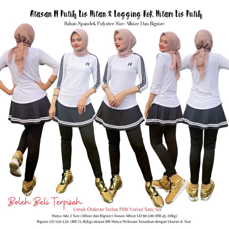 Jual Mix Atasan Baju Senam N Petir Putih Lis Hitam Dan Legging Rok