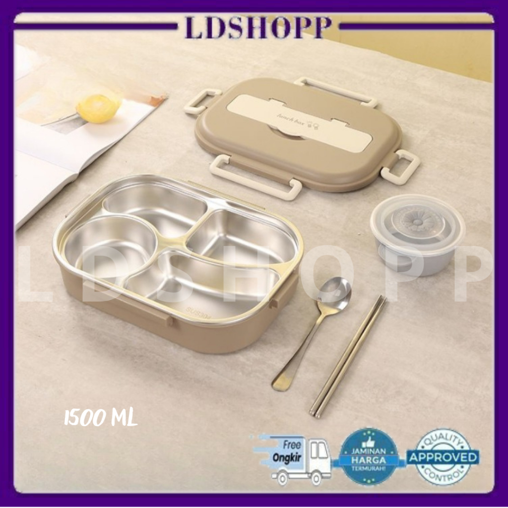 Jual LDS SS34 Kotak Makan 4 Sekat Lunch Box Stainless 304 Tahan Panas