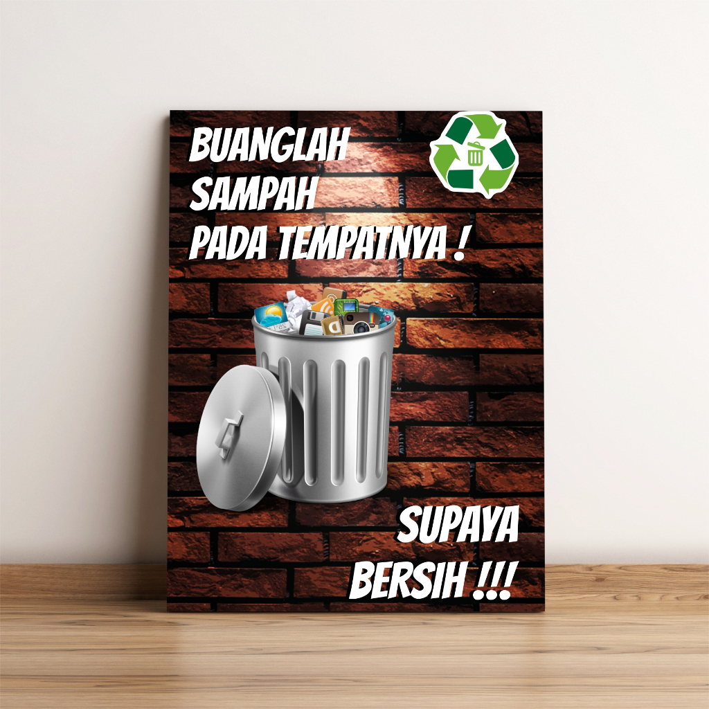 Jual PAJANGAN DINDING FRAME KAYU POSTER BUANG SAMPAH PADA TEMPATNYA