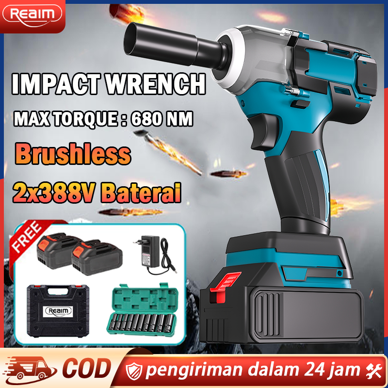 Jual Impact Wrench Brushless 388V Bor Impact 2 Baterai Cordless Mesin