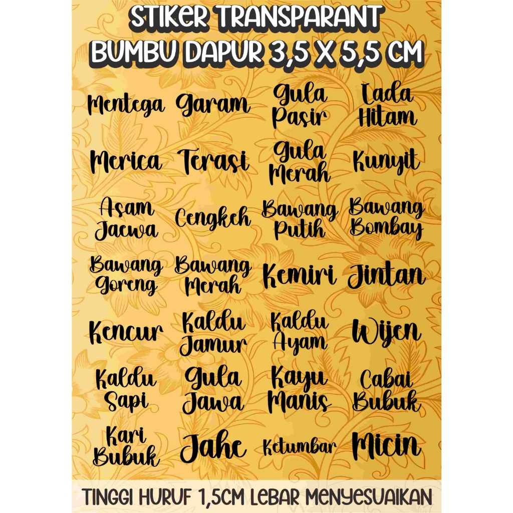 Jual Cetak Stiker Bahan Vinyl Transparan Bumbu Dapur Label Kitchen