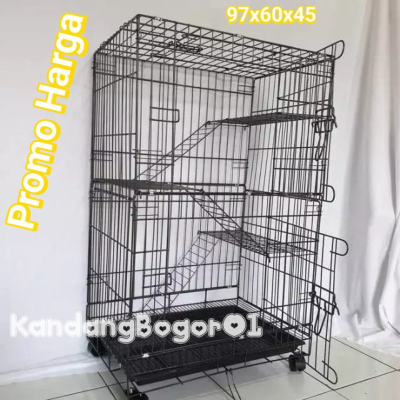 Jual Kandang Kucing Tingkat 3 Size L 100x60x45 Cm Roda Muat 3 4 Ekor