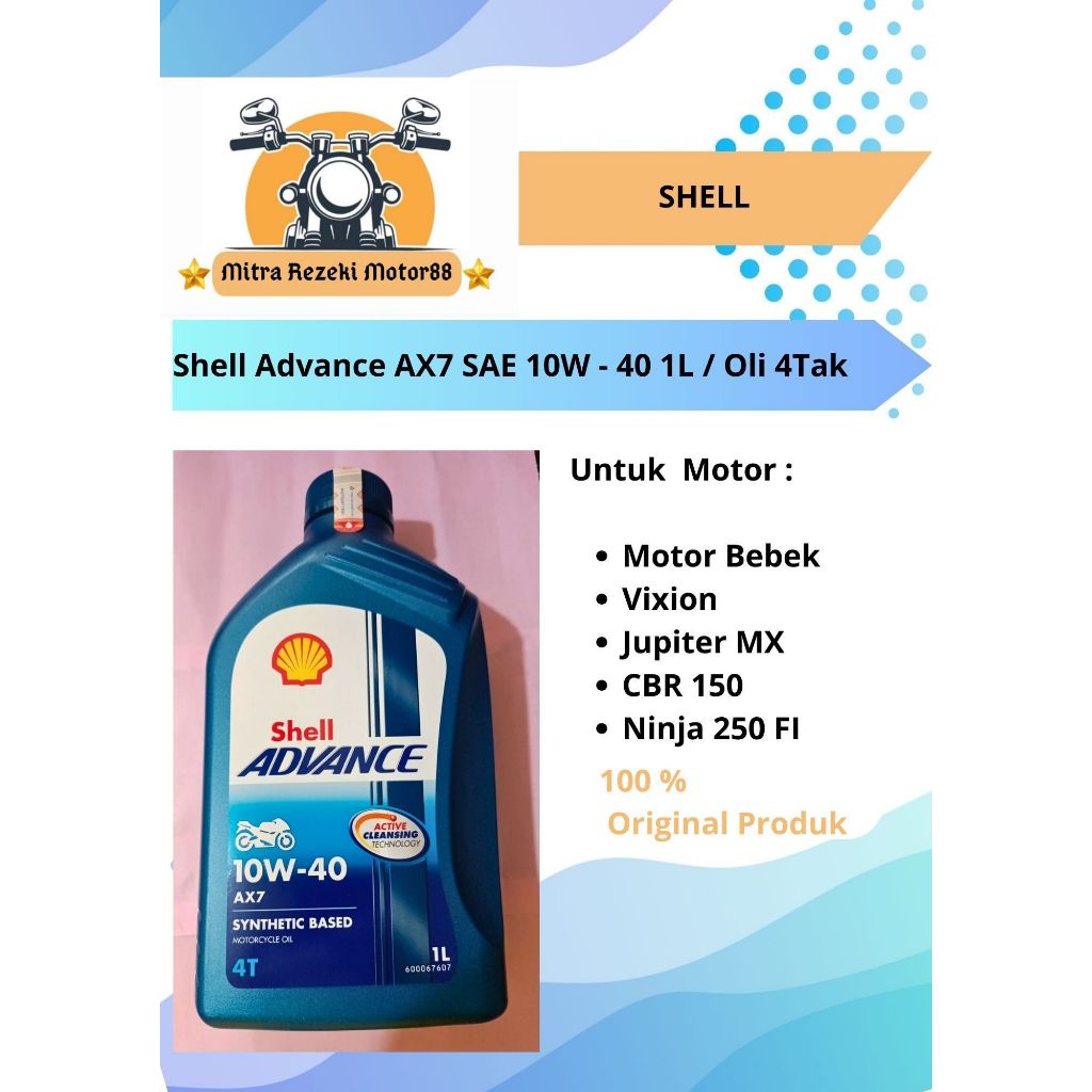 Jual Oli Shell ADVANCE AX7 10W 40 4T 0 8L 100 Original Produk