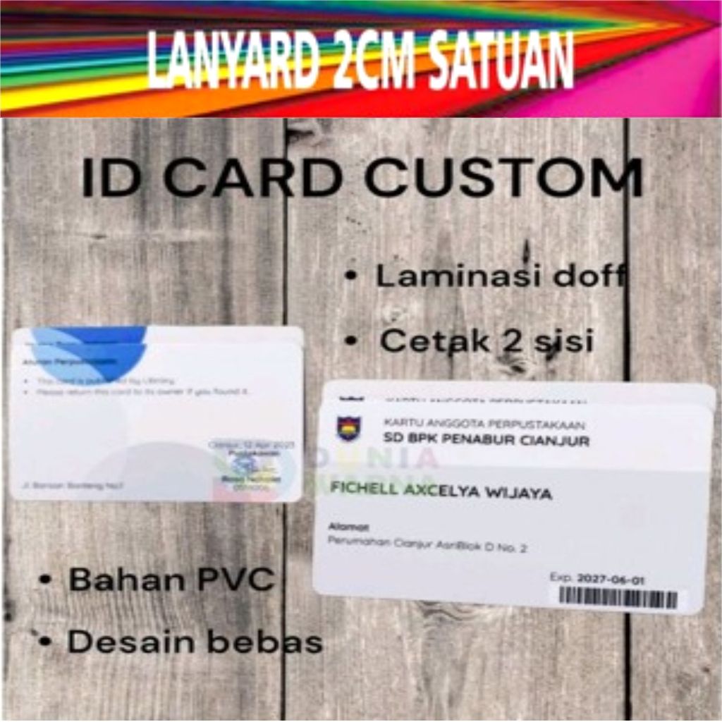 Jual Cetak Id Card Custom Std Atm Bahan Pvc Ketebalan Mm Kartu