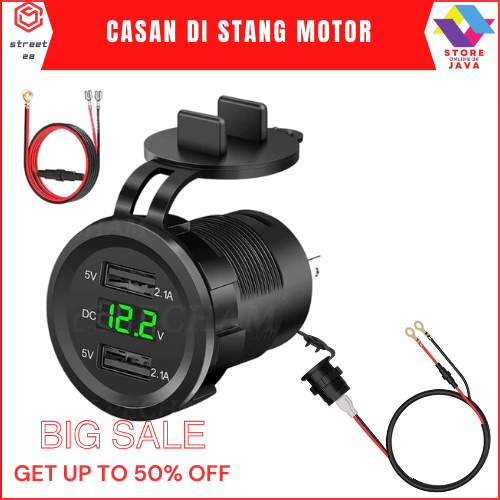 Jual Casan Hp Di Stang ACCNIC USB Charger Motor 2 Port 4 2A With LED