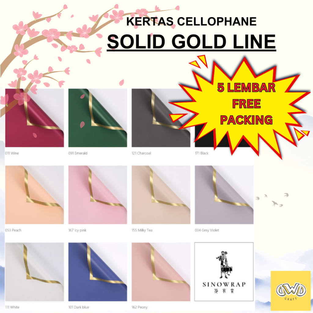 Jual 5 LEMBAR SOLID GOLD LINE Flower Wrapping Cellophane Kertas