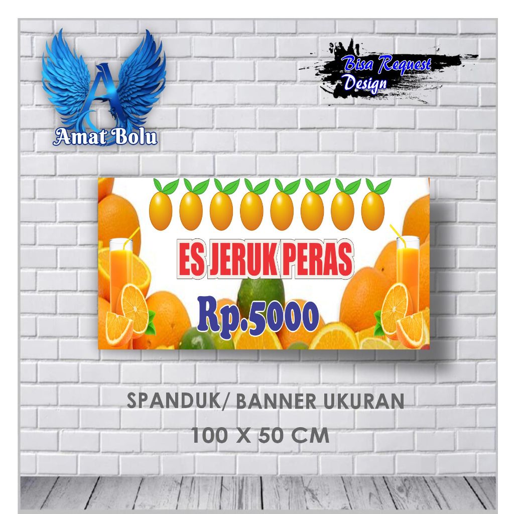 Jual MMT SPANDUK ES JERUK PERAS RP 5000 UKURAN 100X50 BISA REQUEST