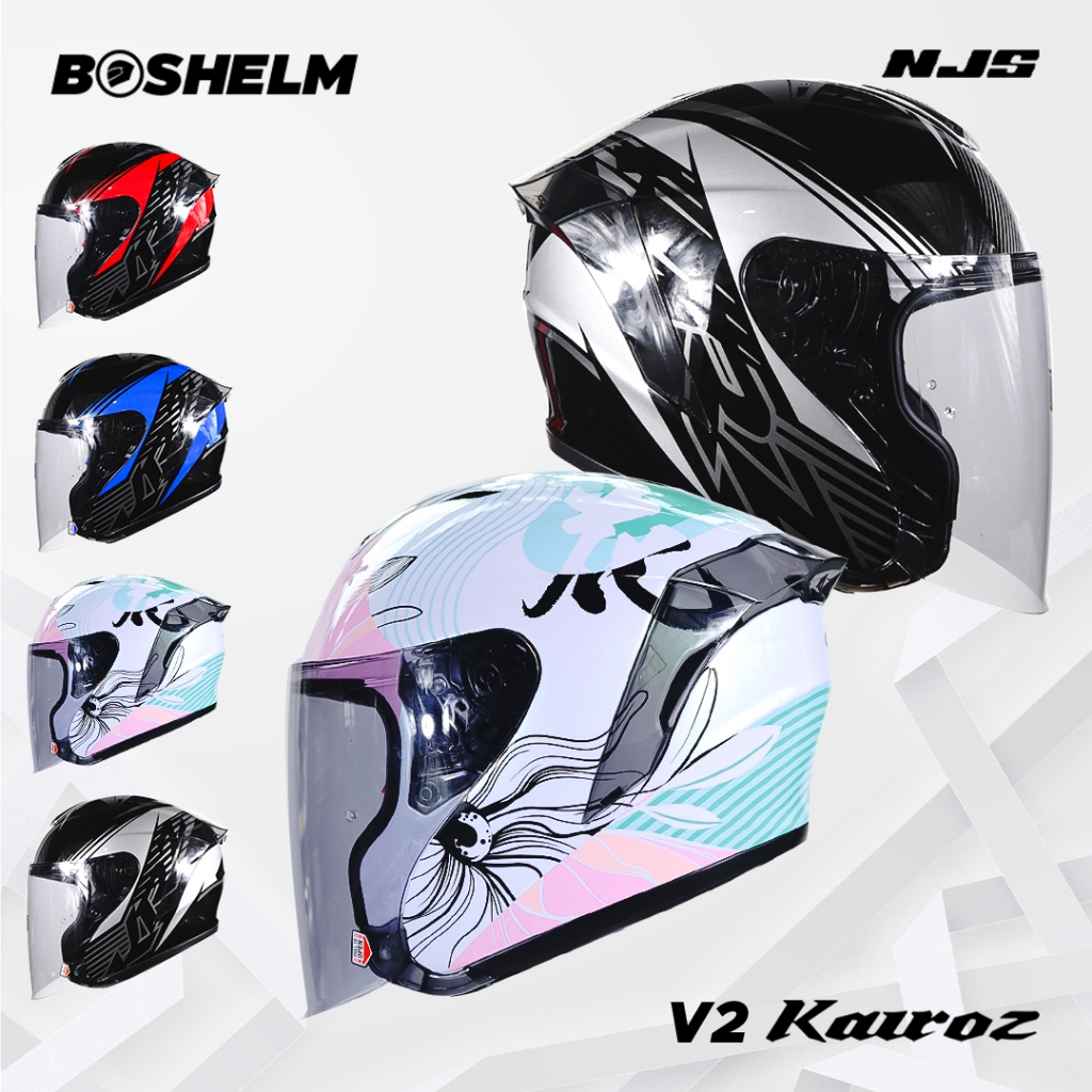 Jual BOSHELM Helm NJS KAIROZ V2 MOTIF Helm Half Face SNI Shopee Indonesia