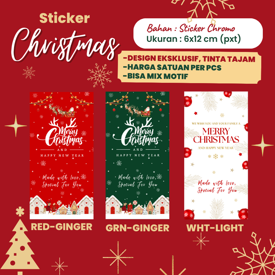 Jual Sticker Natal Label Stiker Toples Box Hampers Merry Christmas 6x12