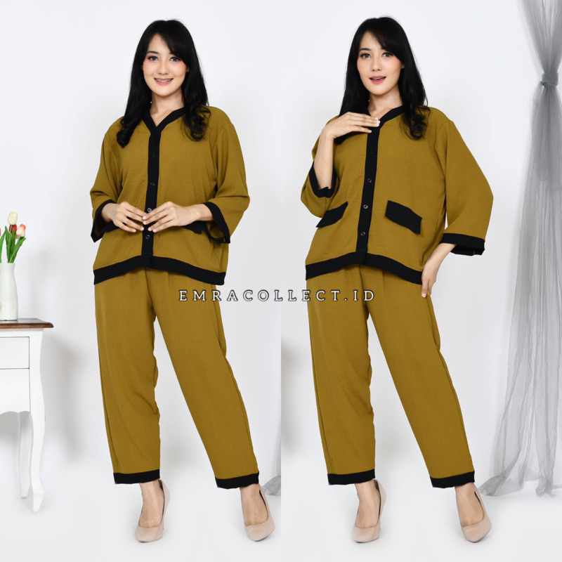 Jual EMRACOLLECT ID SET KIYOWO BAJU WANITA SETELAN CRINKLE KOMBINASI