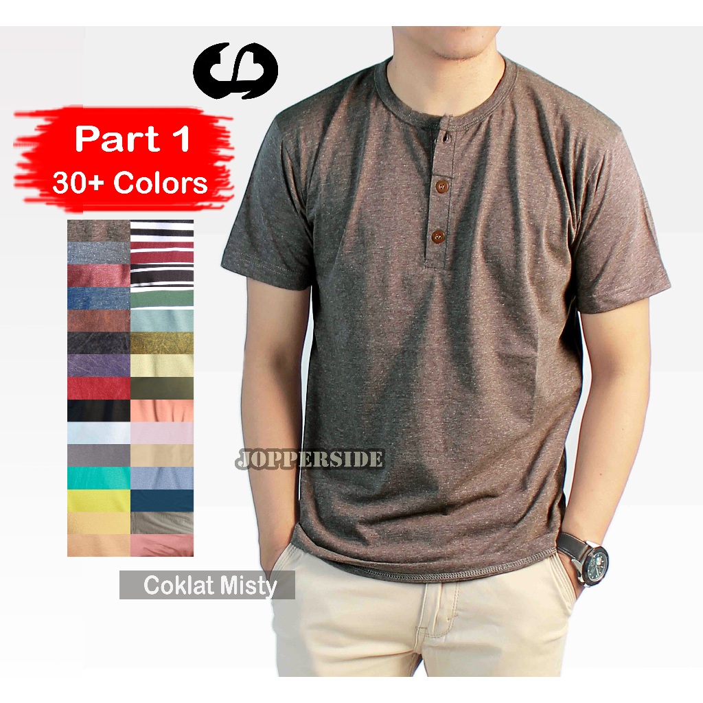 Jual Cod Pabrik Jopperside Baju Kaos Polos Kancing Henley Katun