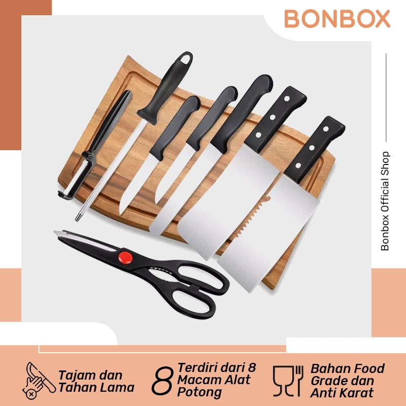 Jual BONBOX Pisau Dapur Set Isi 8 Pcs Kitchen Knife Set Tajam Anti