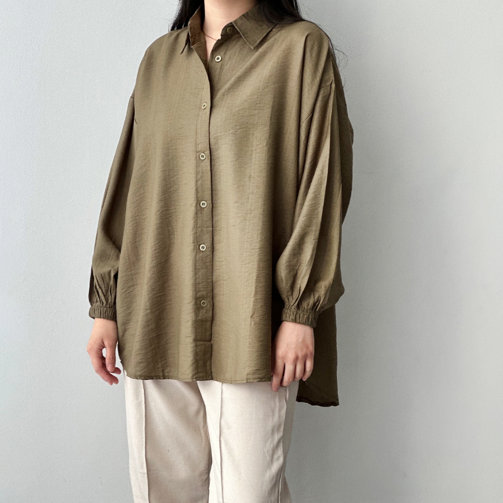 Jual Puffy Linen Shirt Shu Studio Kemeja Atasan Wanita Lengan Karet