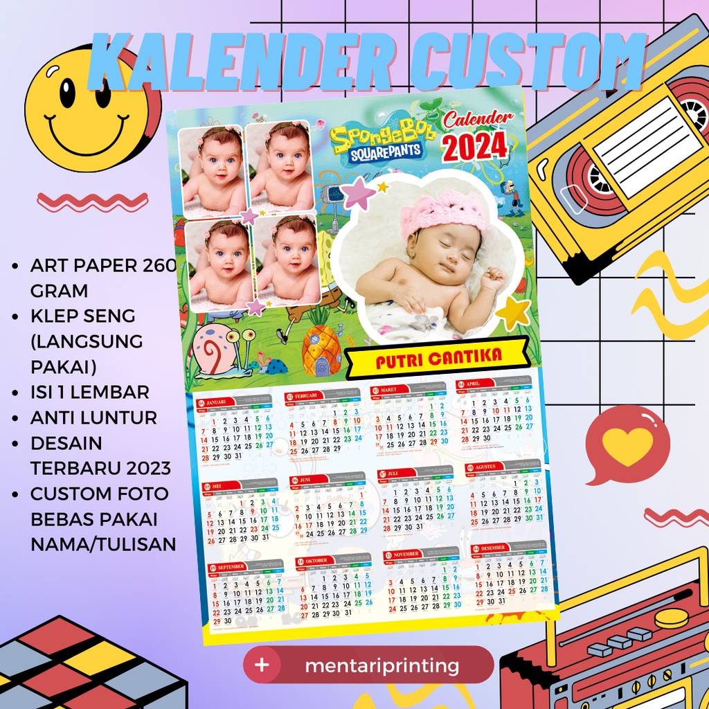 Jual Kalender Custom Foto Tulisan Murah Terbaru Glossy Klep Seng