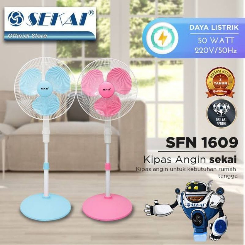 Jual Kipas Angin Berdiri 16 SEKAI Pink Biru SFN 1609 Stand Fan 16