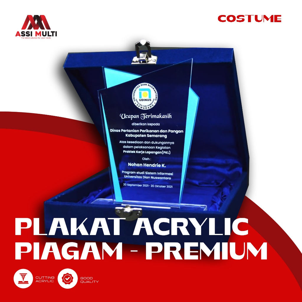 Jual Plakat Akrilik Penghargaan Print Laser Dan UV Ukuran Costume