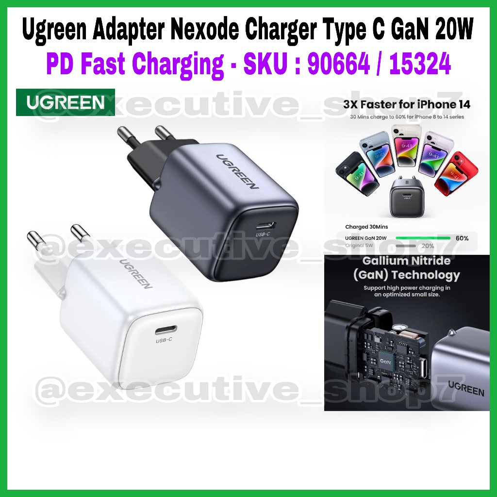 Jual Ugreen Adapter Nexode Charger Type C GaN 20W PD Fast Charging