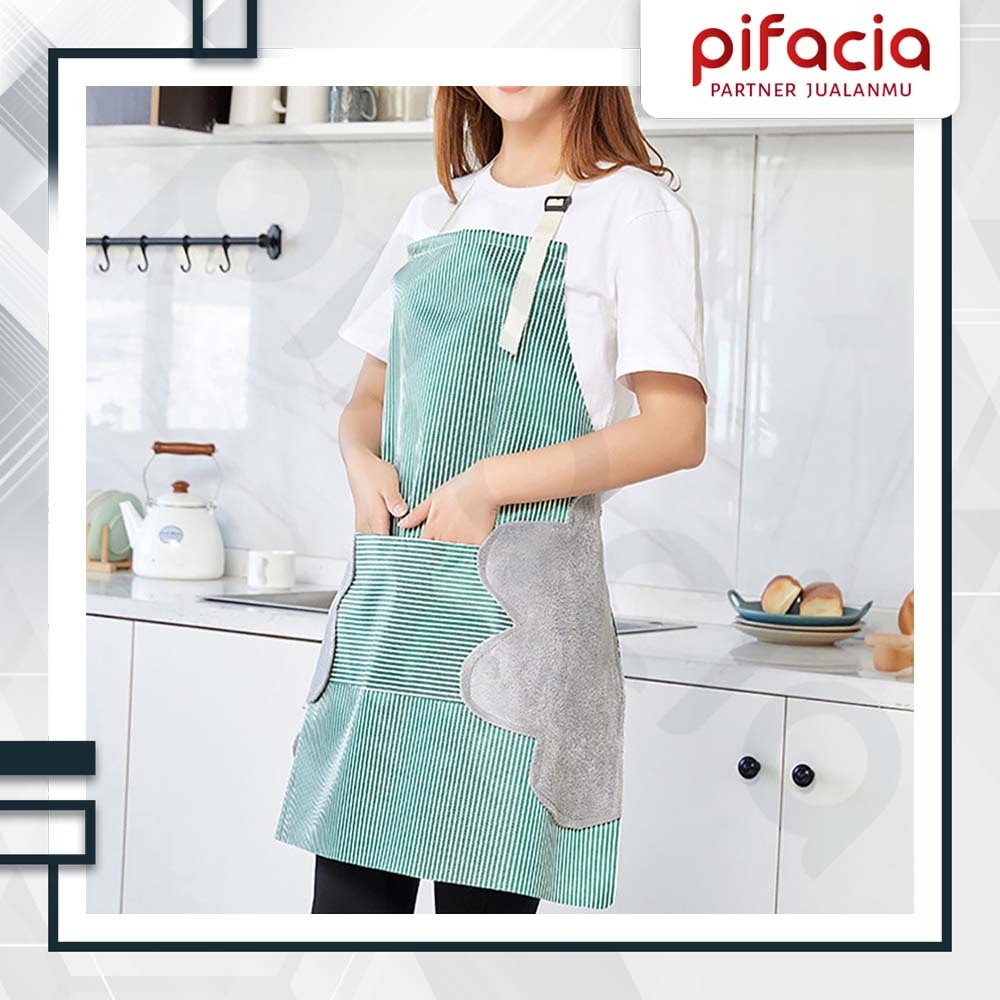 Jual Celemek Dapur Masak Anti Air Kain Lap Apron Premium Motif Garis