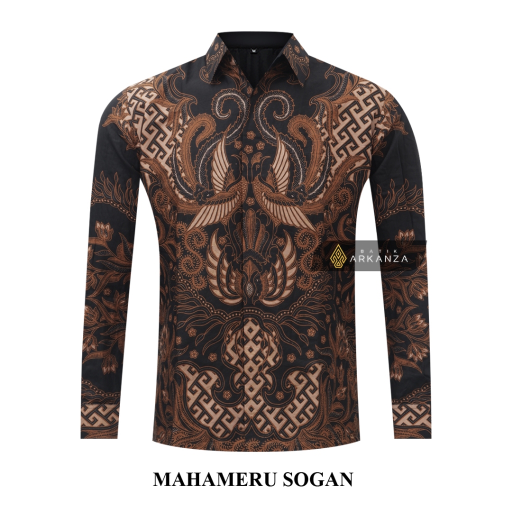 Jual BATIK ARKANZA Motif MAHAMERU SOGAN Hem Atasan Kemeja Baju Batik