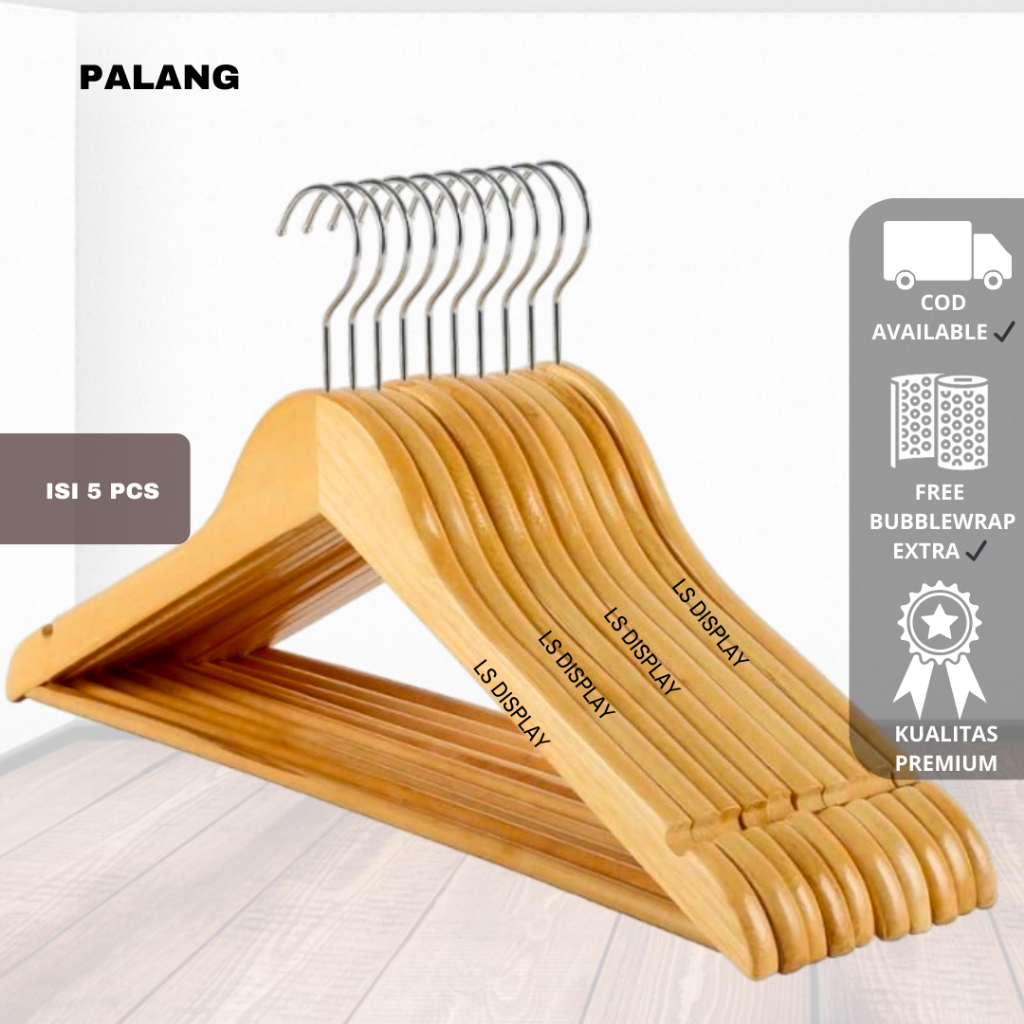 Jual Hanger Kayu Natural Gantungan Baju Dewasa Kayu Palang Isi 5 Pcs