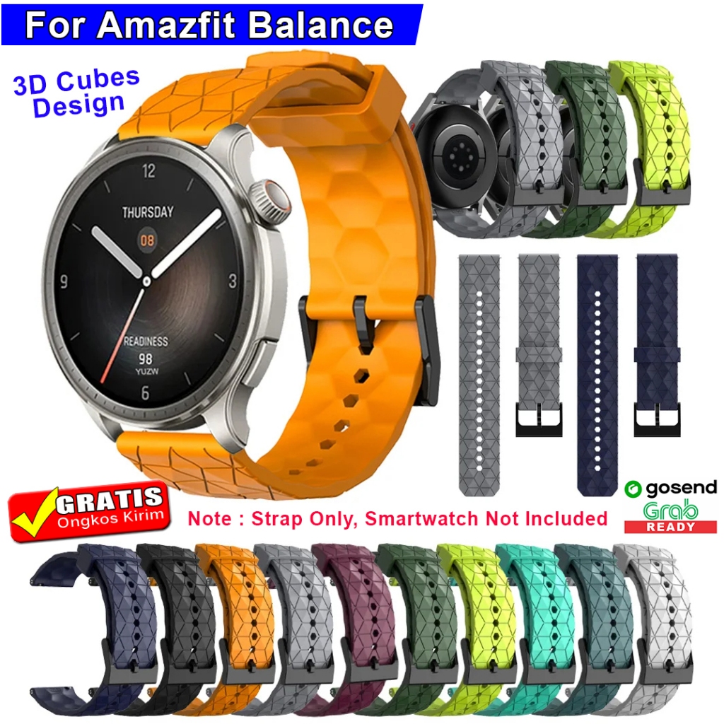 Jual STRAP TALI JAM AMAZFIT BALANCE MODEL 3D CUBES SPORT RUBBER 22MM