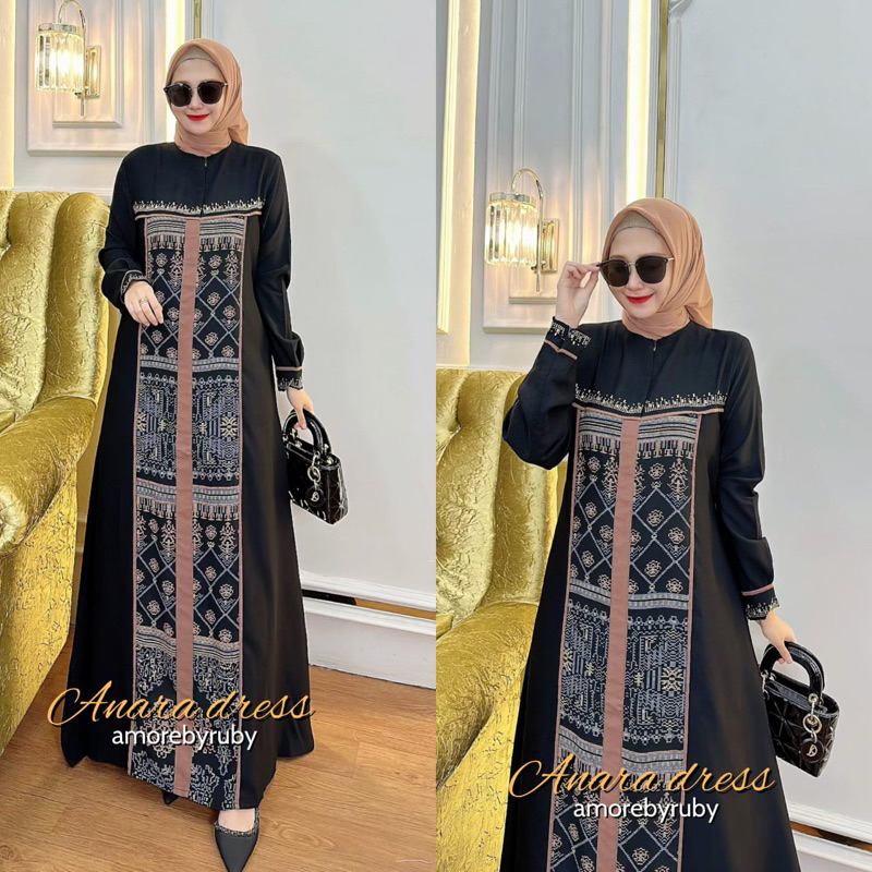 Jual ANARA DRESS AMORE BY RUBY GAMIS MOTIF LIONEL RICHIE MANIK MEWAH