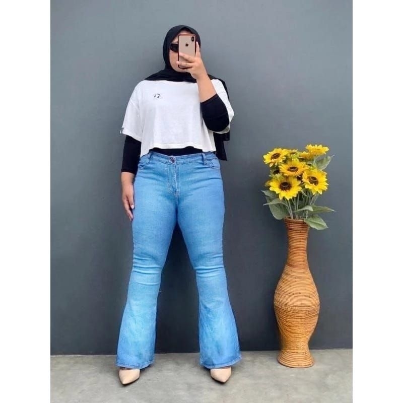 Jual Highwaist Cutbray Jeans Celana Jumbo Wanita Big Size 27 42