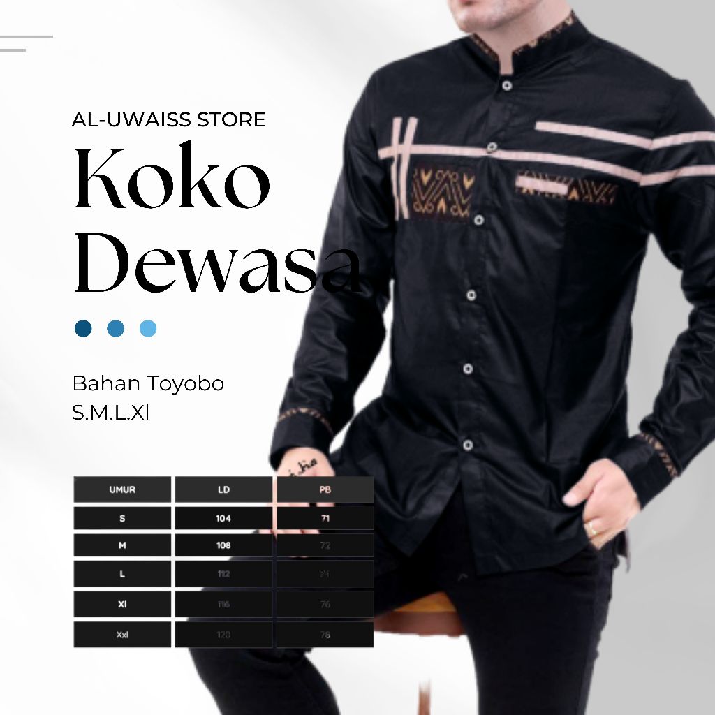 Jual Baju Kemeja Koko Pria Lengan Panjang Kombinasi Batik M L Xl