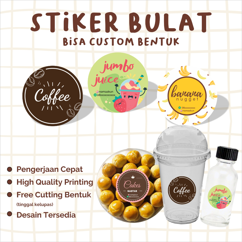 Jual Stiker Label Bulat Kemasan Logo Produk Makanan Minuman Olshop