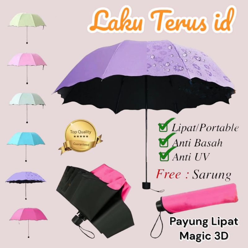 Jual LT Payung Lipat Magic 3D Payung Hujan Panas Umbrella Portabel