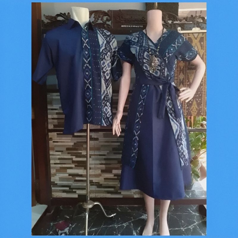 Jual BAJU COUPLE BATIK TENUN PASANGAN NAVY DRESS BATIK TENUN MODERN