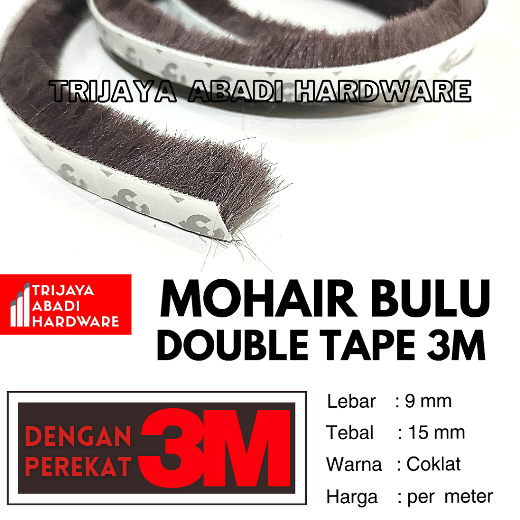 Jual Moher Mohair Bulu Abu Muda 3M Coklat Double Tape Tanpa Perekat